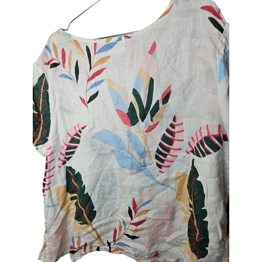 Cynthia Rowley Plus 3X Linen Blouse Top White Floral Leaf Print Tunic - Picture 7 of 8